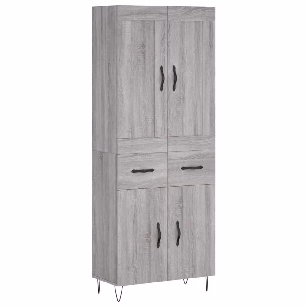 Berkfield Home Grey Sonoma Highboard with Hinged Doors and Internal Shelves, W/D/H: 69.5 x 34 x 180 cm – 2
