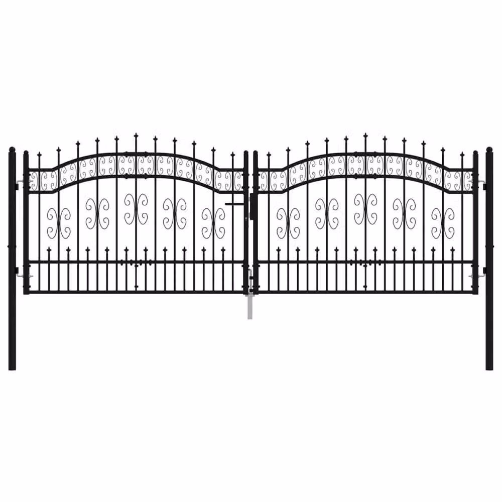 Berkfield Home Spear Top Fence Gate, Black Powder-coated Steel, W: 305 cm, H: 151 cm – 2