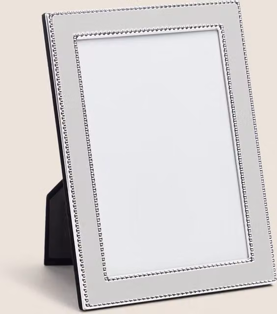 M&S Mia Beaded Single Rectangular Tabletop Photo Frame, Grey/Silver, 12.7 x 17.78 cm