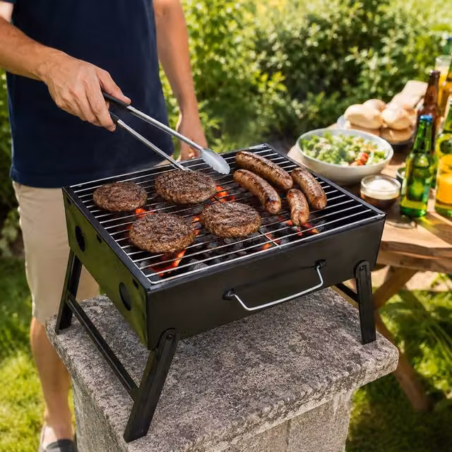 Simpa Portable Compact Charcoal Tabletop BBQ Grill, Black, W/D/H: 35 x 27 x 23 cm