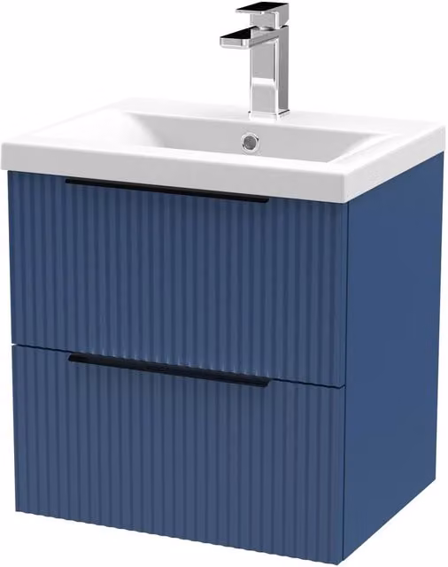 Balterley Fluted Front Wall Hung 2 Drawer Vanity Basin Unit, Satin Blue, W: 50 cm – 1