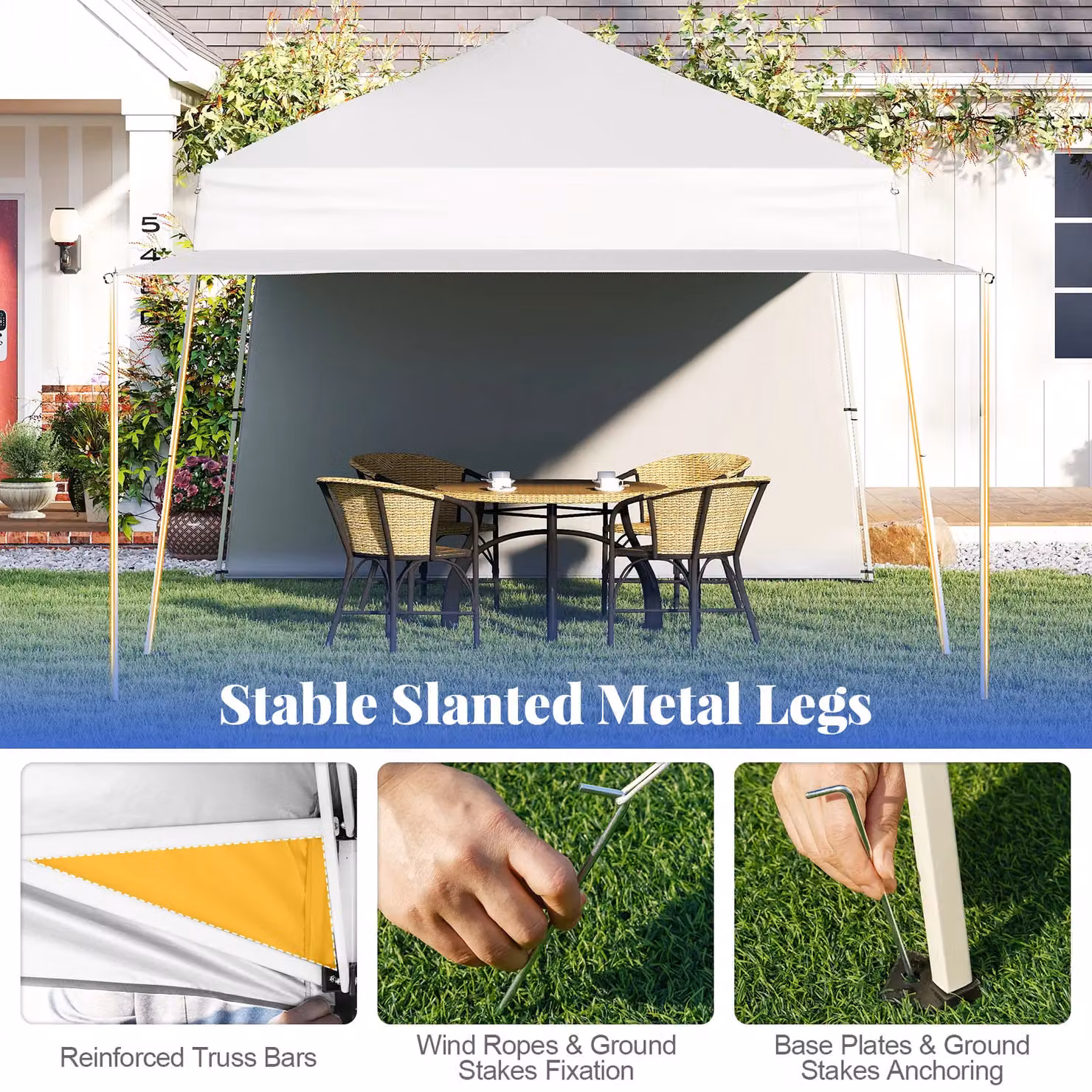 Gymax Pop up Canopy Tent with 2 Sidewalls, White Sun Shelter – 4