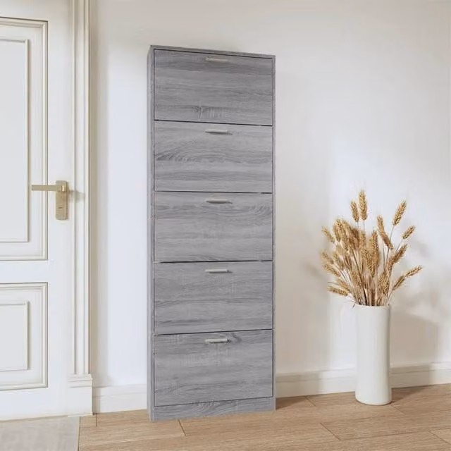 Berkfield Home Grey Sonoma Shoe Cabinet with Tilting Compartments and Drawers, W: 59 cm, D: 17 cm, H: 169 cm – 1