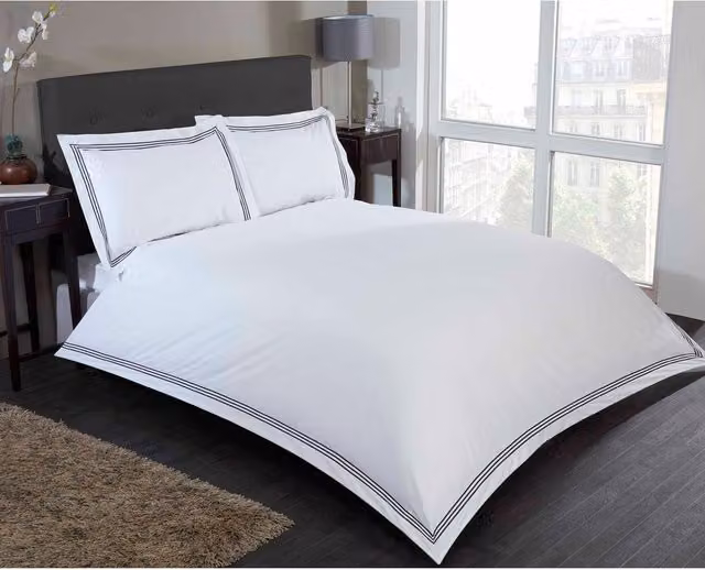Rapport Home Mayfair Black Polycotton Embroidered Single Duvet Set with Pillowcase