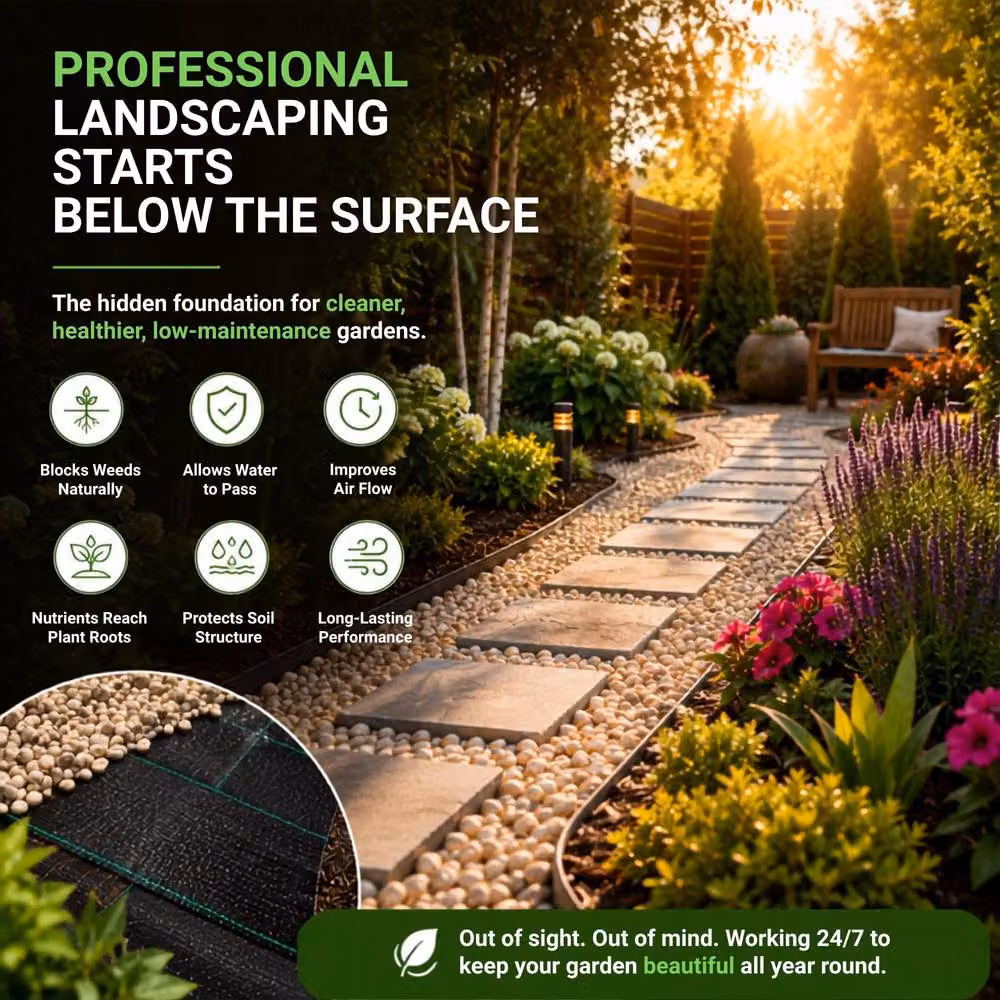 Shatchi 5-Pack Heavy Duty Woven Garden Weed Barrier Fabric Membrane, Black, W: 2 m, L: 50 m per roll – 6
