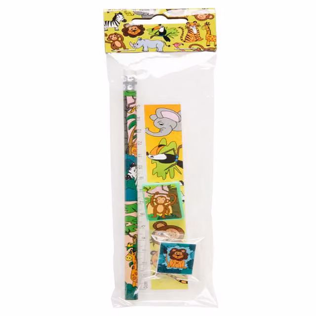 LG-Imports Wild Animals Design Stationery Set in White and Multicolour