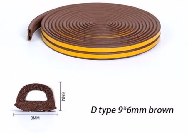 Stormguard Self-Adhesive EPDM Rubber Draught Excluder Weatherstrip for Doors and Windows, Profile D, 10m, Brown or Grey