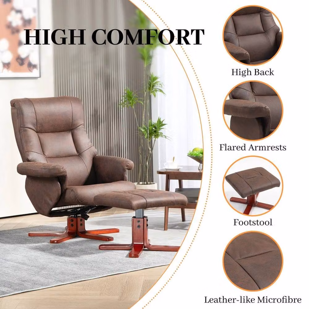 PAWNORA Brown Recliner Armchair with Integrated Footstool – 2