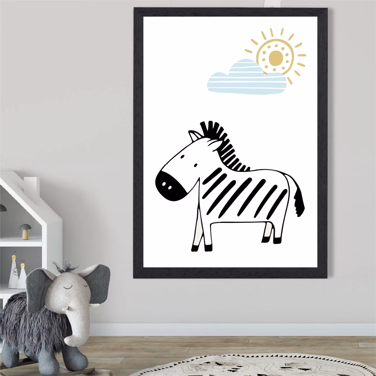 ARTZE Cute Zebra Scandi Animal Framed Print in Pale Blue with Black Frame – 2