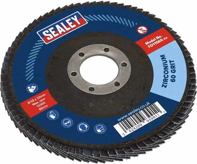 Loops 115mm Zirconium Flap Disc with 22mm Bore and Depressed Centre, 60 Grit