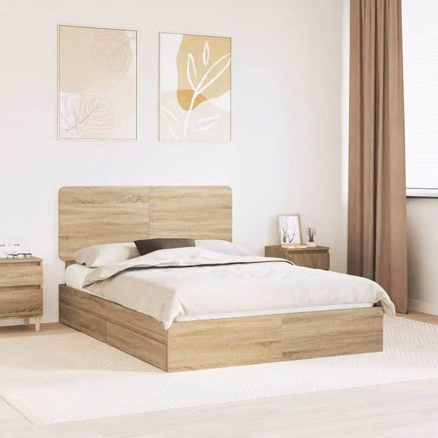 Berkfield Home Sonoma Oak Storage Bed with Drawers in Brown, W/D/H: 140 x 200 cm