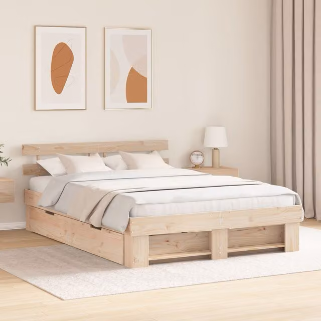 Berkfield Home Solid Pine Wood Bed with Storage Headboard and Drawer, Brown, W: 140 cm, L: 200 cm