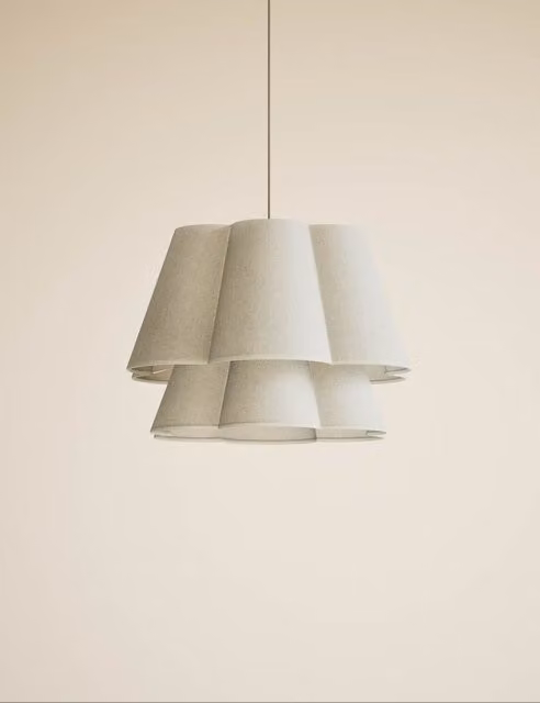 M&S 2 Tier Scallop Fabric Ceiling Lamp Shade in Beige and Sand