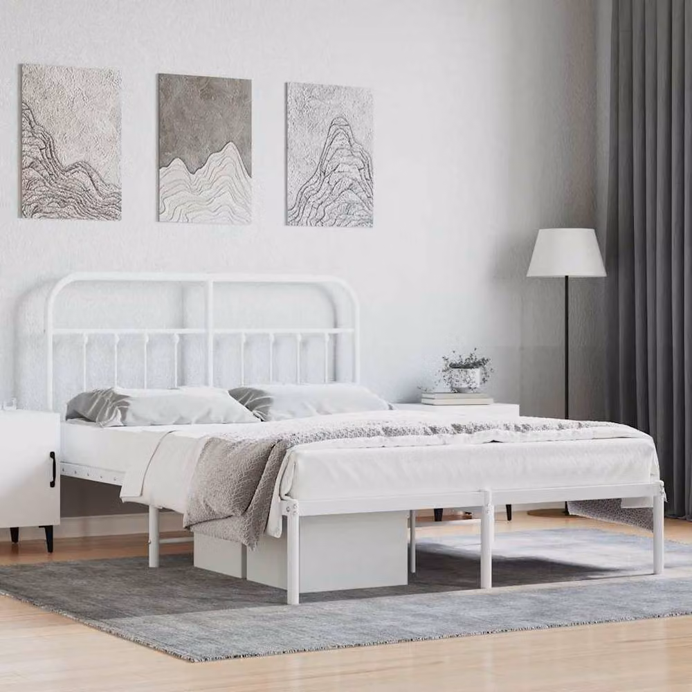 Berkfield Home Metal Bed Frame with Headboard in White, 140 x 200 cm – 2