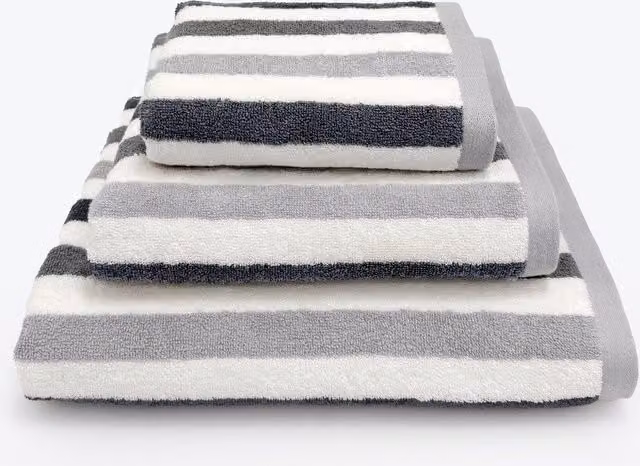 Allure Bath Fashions Cali Striped Cotton Hand Towels, Pack of 2, Grey and Green, W: 50 cm x H: 85 cm