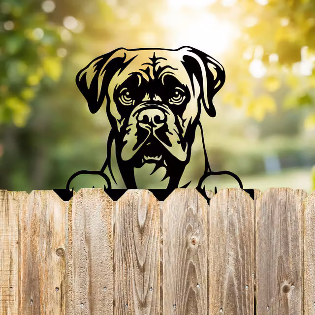 Betley Butterfly Peeking Dog Silhouette Fence Topper, Black Boxer