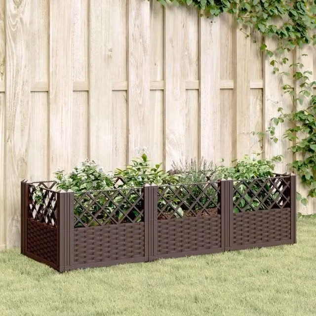 Berkfield Home Garden Planter with Pegs, Brown, W/D/H: 123.5 x 43.5 x 43.5 cm – 1
