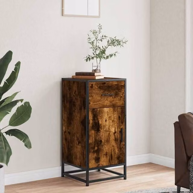 Berkfield Home Industrial Sideboard in Smoked Oak and Brown, W/D/H: 35.5 x 35.5 x 76 cm – 1