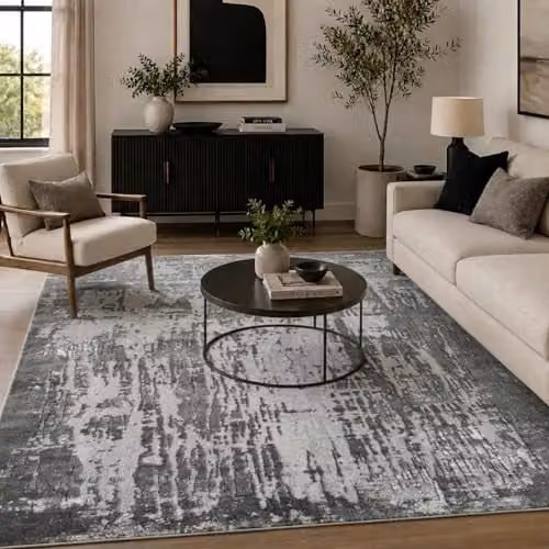 Serdim Rugs Grey Abstract Modern Living Room Area Rug, W: 200 cm, D: 290 cm – 1