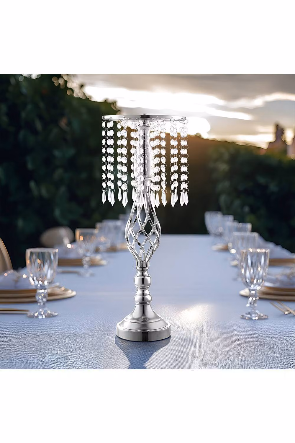 H&O Direct Silver Metal Crystal Spiral Shape Vase Ornament for Wedding Tabletop Decor – 2