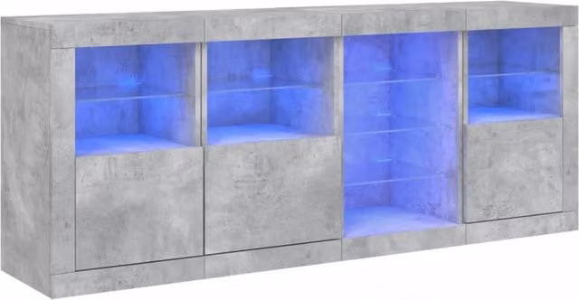 Berkfield Home Modern Sideboard with Integrated LED Lights in Matt Concrete Grey, W/D/H: 164 x 37 x 67 cm