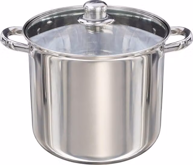 Buckingham Stainless Steel Deep Stock Pot with Glass Lid, Silver, 9 l, 24 cm
