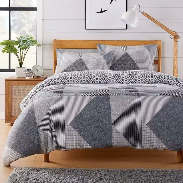 NewEdgeBlinds Grey Graphic Minimalist Cotton Polyester Duvet Cover, 140 x 200 cm