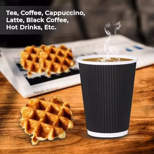 ECONX 100 x 8oz Disposable Triple Wall Ripple Paper Coffee Cups in Black – 7