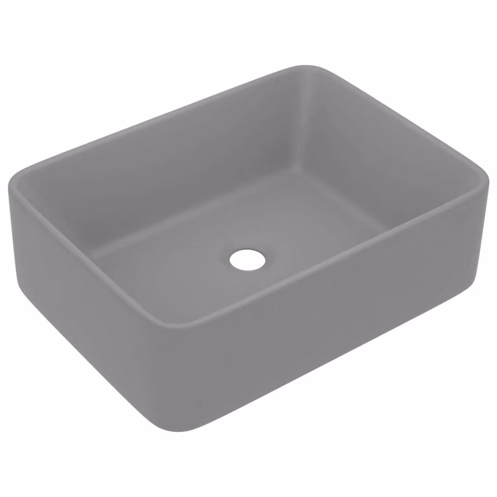 Berkfield Home Luxury Ceramic Countertop Wash Basin in Matt Light Grey, W: 41 cm, D: 30 cm, H: 12 cm – 2