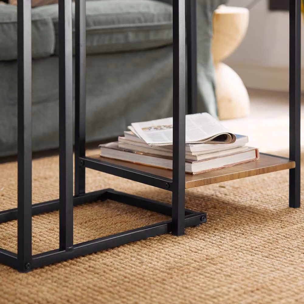 SoBuy Industrial Nesting Coffee Table Set with Black Metal Frame and MDF Tops – 6