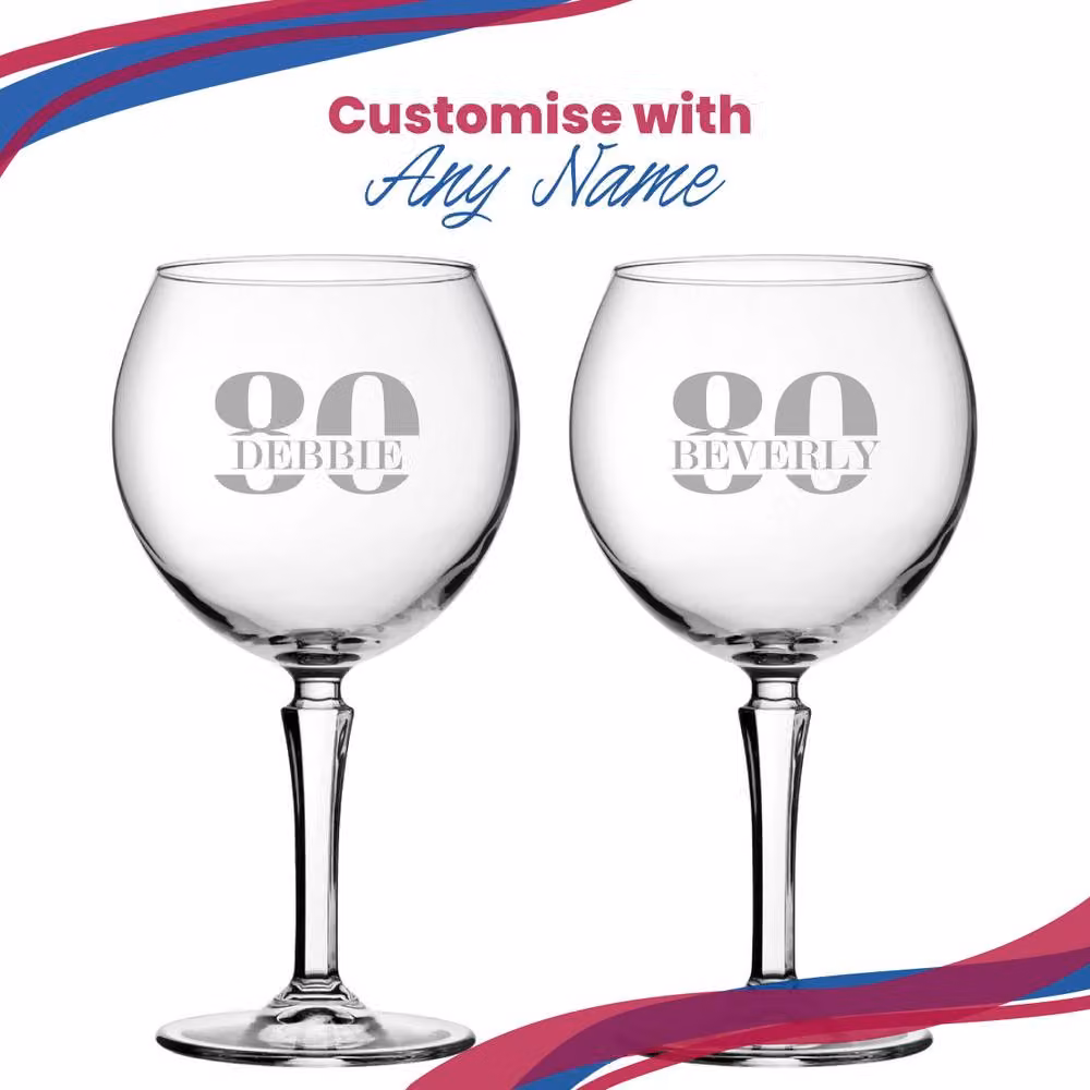 Uniqueful Personalised Hudson Gin Balloon Cocktail Glass for 80th Birthday, Clear – 3