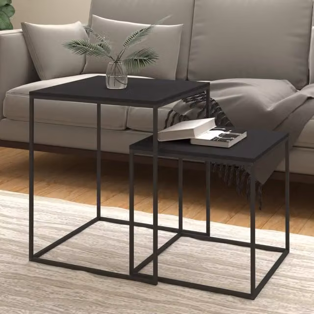 Berkfield Home 2-Piece Nesting Coffee Table Set in Black with Engineered Wood and Metal – 1