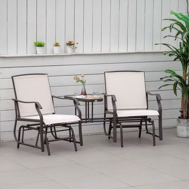 Outsunny Double Garden Glider Rocking Chairs in Brown