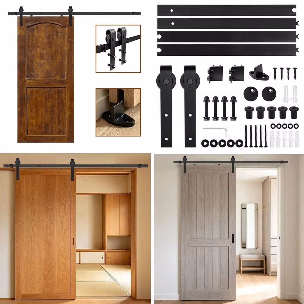 PAWNORA Sliding Barn Door Hardware Track Kit in Black – 3