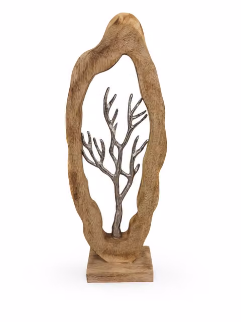North Interiors Branch Totem Tree Abstract Modern Tabletop Sculpture in Brown and Silver