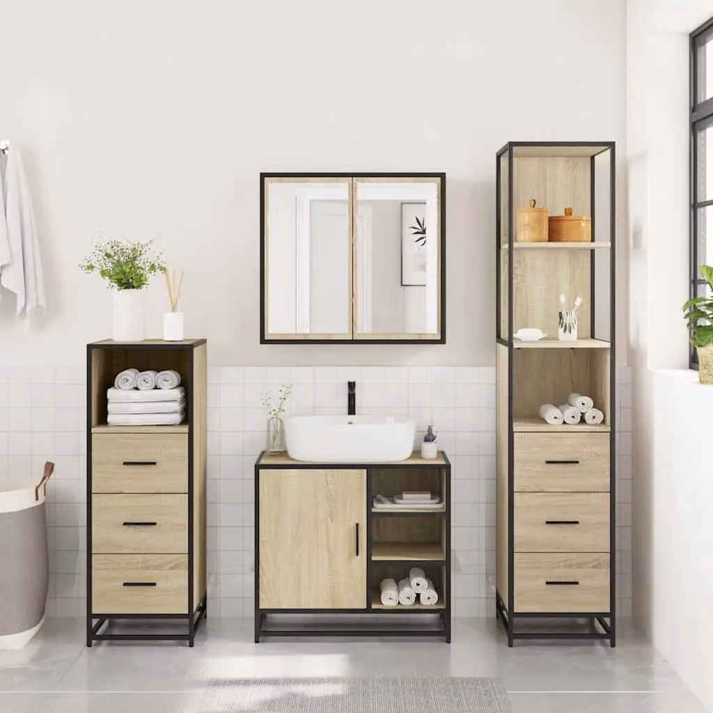 Berkfield Home 4-Piece Industrial Bathroom Furniture Set in Sonoma Oak Brown – 2