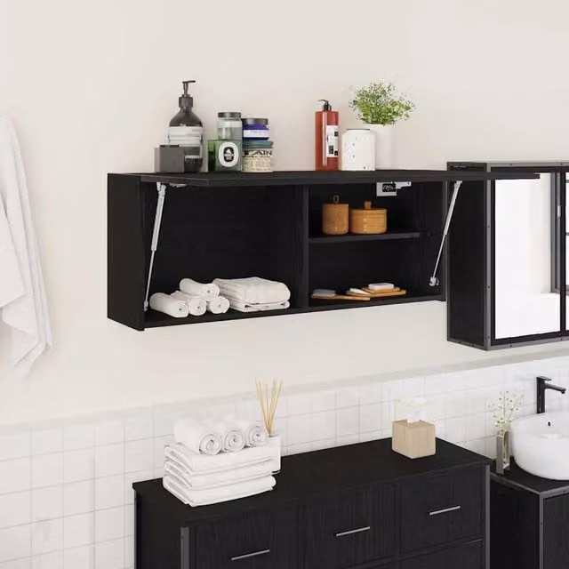 Berkfield Home Black Wall Mounted Bathroom Cabinet with Hinged Doors and Internal Shelves, W: 100 cm, D: 25 cm, H: 40 cm