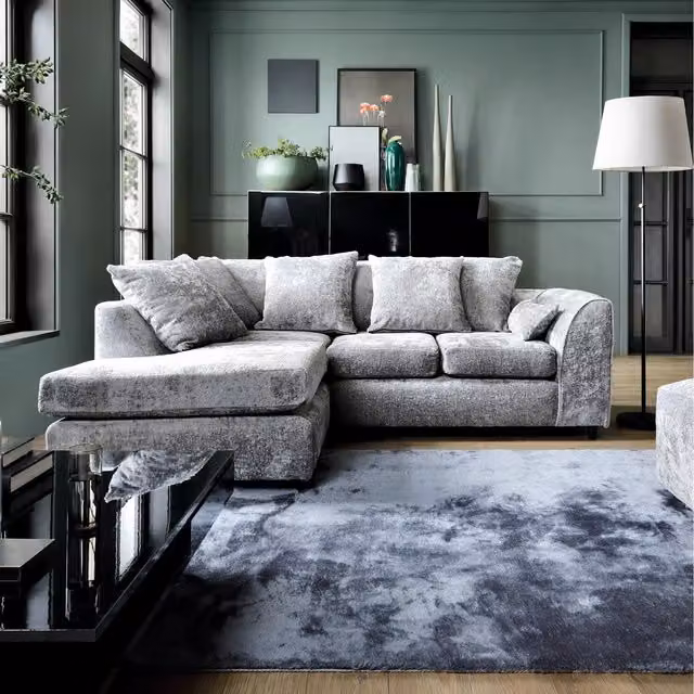 Abakus Direct Harriet Left Facing Corner Sofa in Light Grey Crushed Chenille Fabric