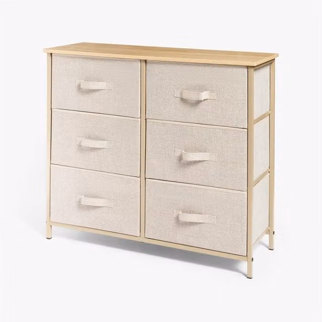 OHS Brooklyn 6-Drawer Fabric Chest Organiser Storage in Beige