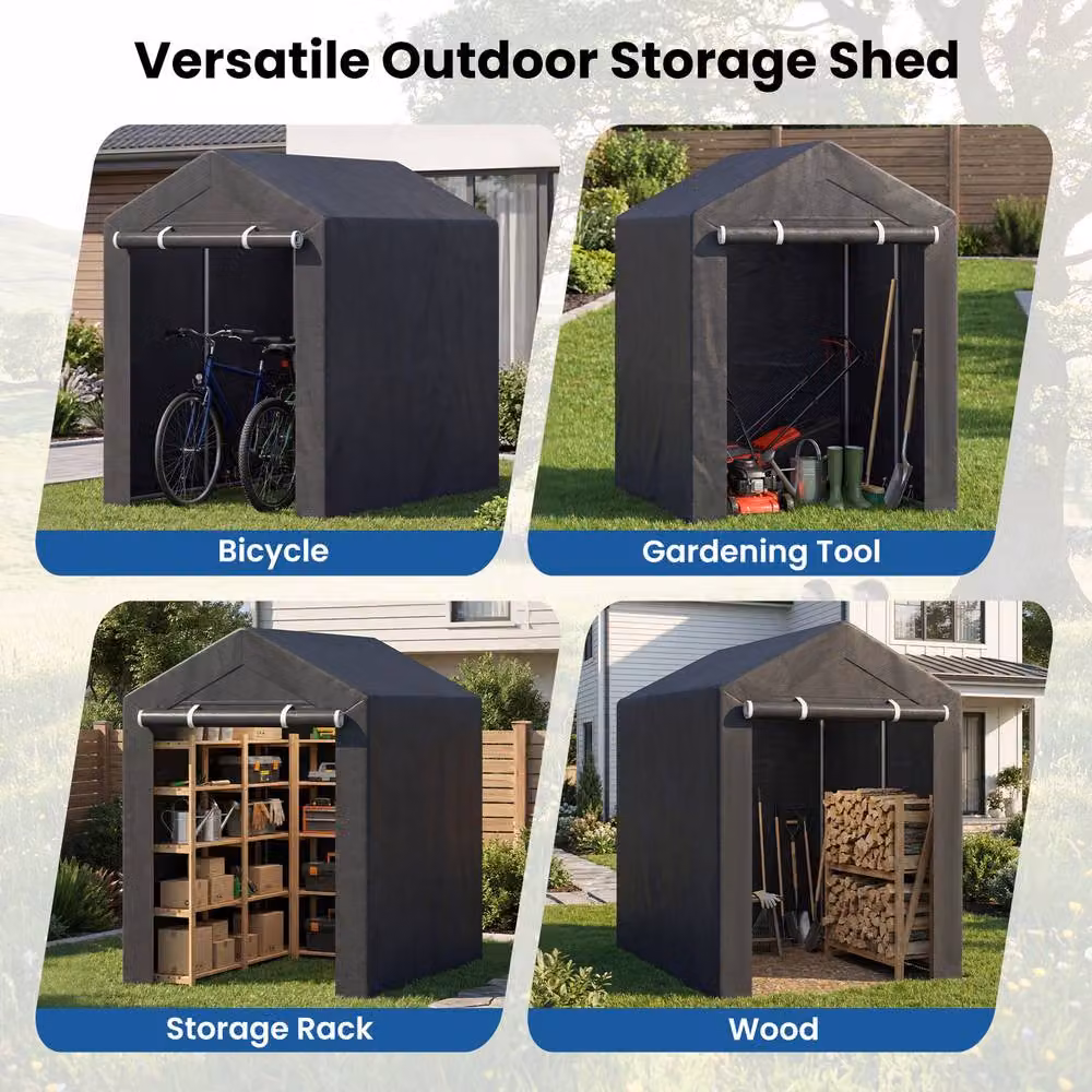 Costway Grey Galvanised Metal Carport and Storage Shed with Single Door and Gable Roof, W: 180 cm, D: 120 cm, H: 167 cm – 5