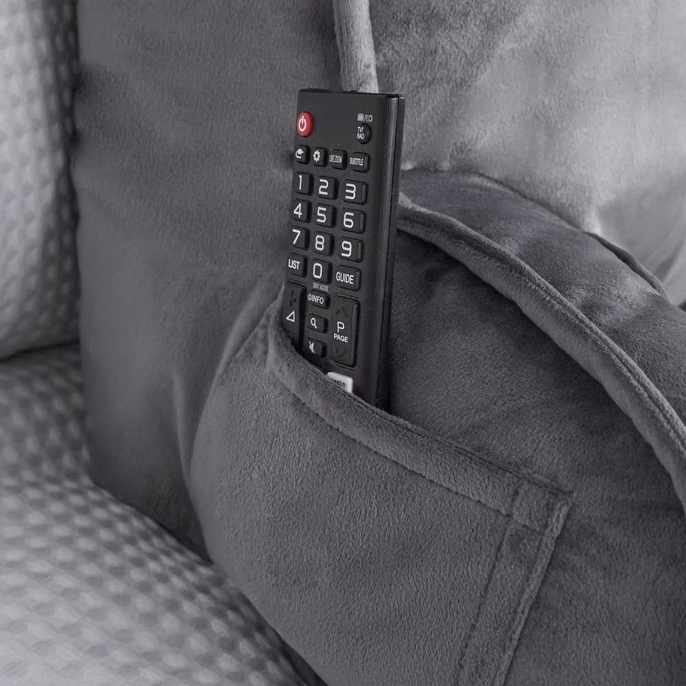VOGREX Grey Plush Contoured Lumbar Support Reading Pillow with Arms for Adults – 2
