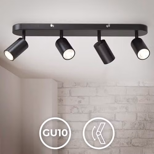 B.K.Licht Black Metal Ceiling Spotlight Bar with 4 Adjustable GU10 Sockets – 6