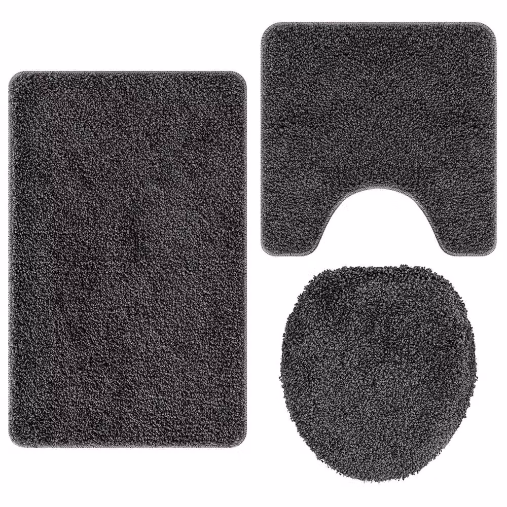 Berkfield Home 3 Piece Non-Slip Bath Mat Set in Grey Microfibre – 2