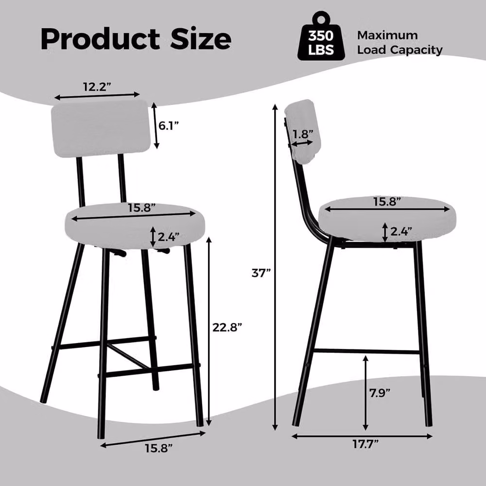 London Boutique Set of 2 Modern Grey Bouclé Fabric Counter Height Bar Stools – 4