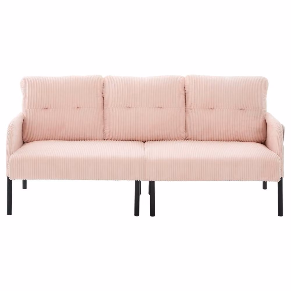 HomeTouch Modern 3 Seater Pink Fabric Sofa Bed with Side Pockets and Armrests, W/D/H: 171 x 80 x 57 cm – 2