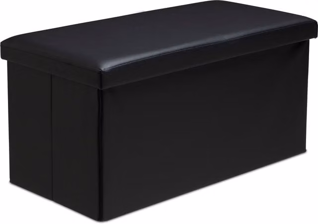 Snug City Faux Leather Rectangular Storage Ottoman with Lid in Black, W/D/H: 76 x 38 x 38 cm