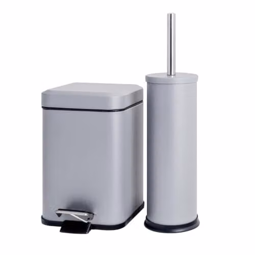 Harbour Housewares 3L Bathroom Bin and Toilet Brush Set in Matte Grey – 1