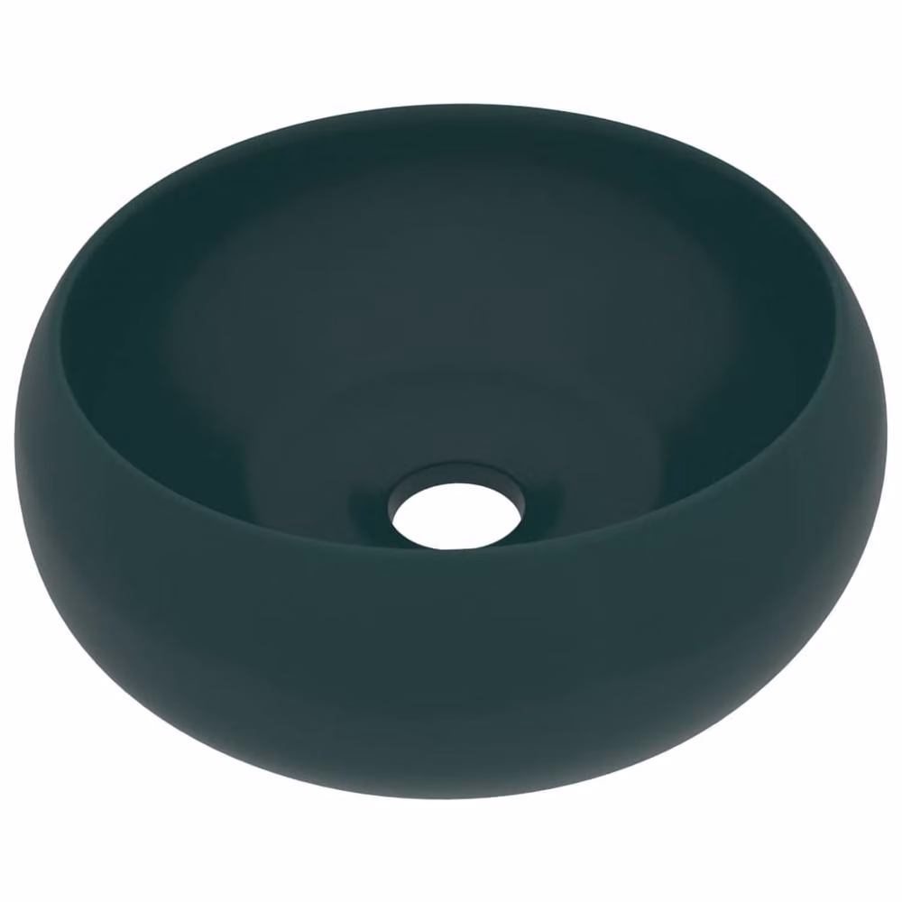 Berkfield Home Luxury Round Ceramic Wash Basin in Matt Dark Green, W/D/H: 40 x 40 x 15 cm – 2