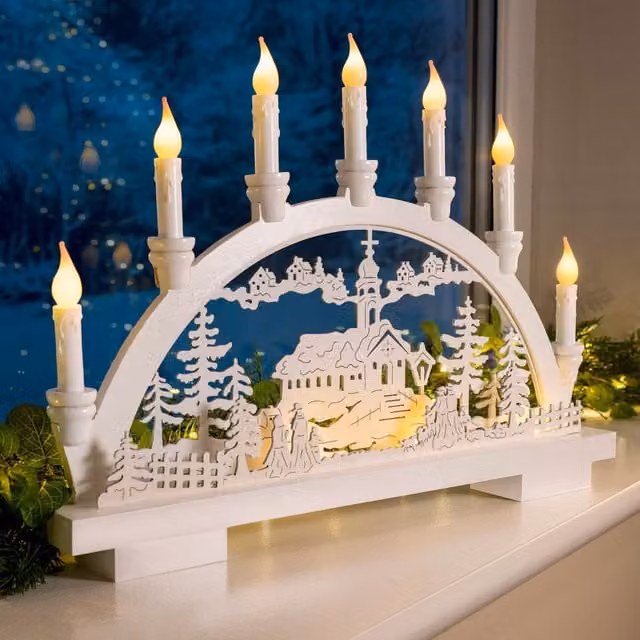 Christow Christmas Candle Bridge LED Tabletop Decoration in White, W/D/H: 45.5 x 34.5 x 6 cm – 1