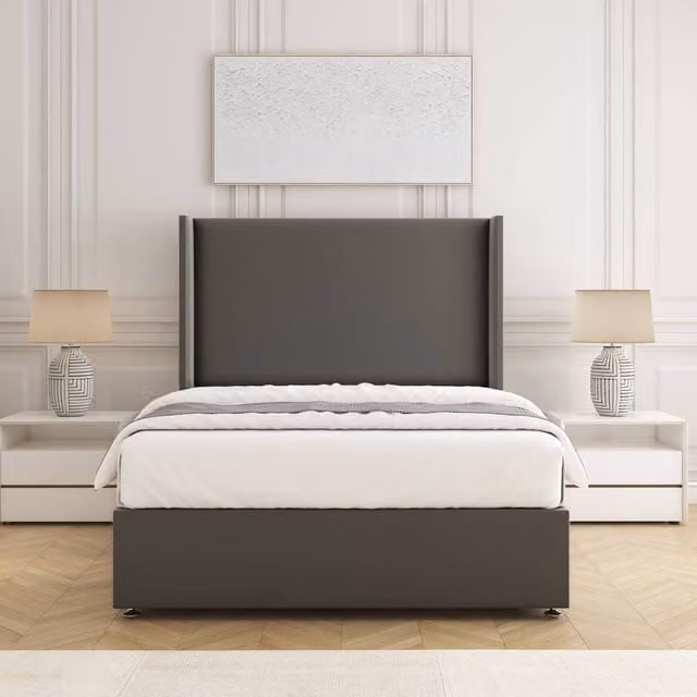 BSSPOKE Austin Single Divan Bed Set with Plush Velvet Headboard and Mattress in Grey